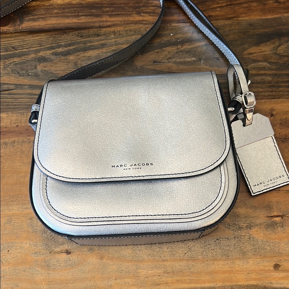 MARC JACOBS Mini Rider Metallic Silver Crossbody Bag
